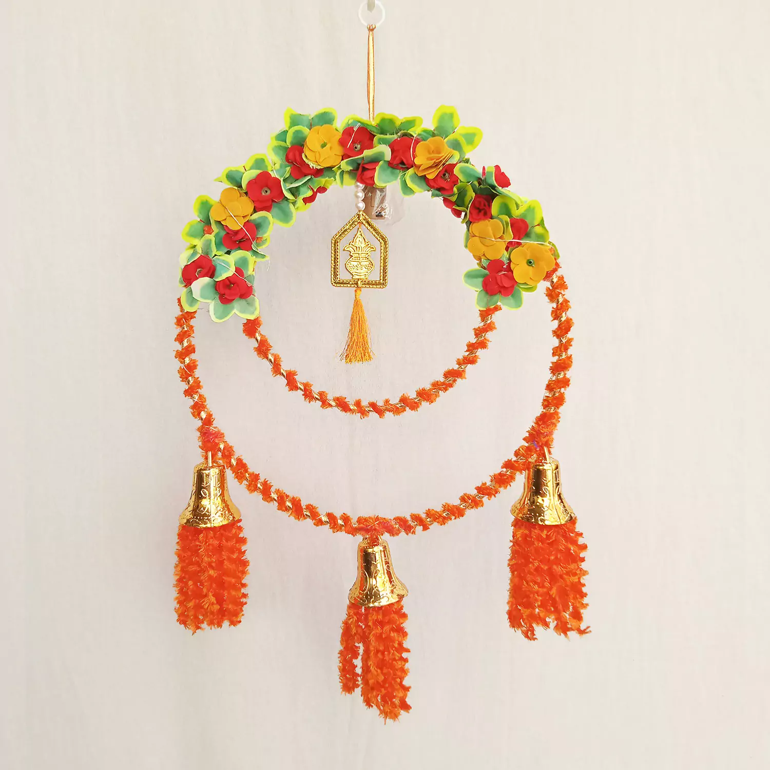 Ring Latkan for Diwali Decoration with Cork Light, Orange wool and Flowers