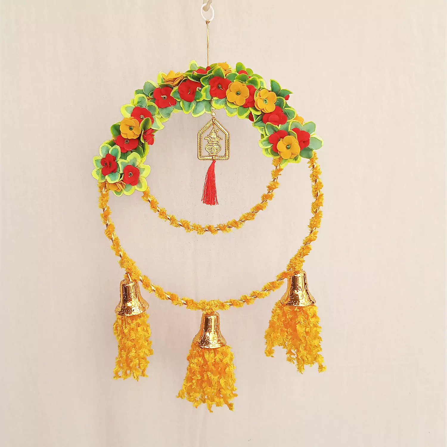 Ring Latkan for Diwali Decoration with Cork Light, Yellow wool and Flowers