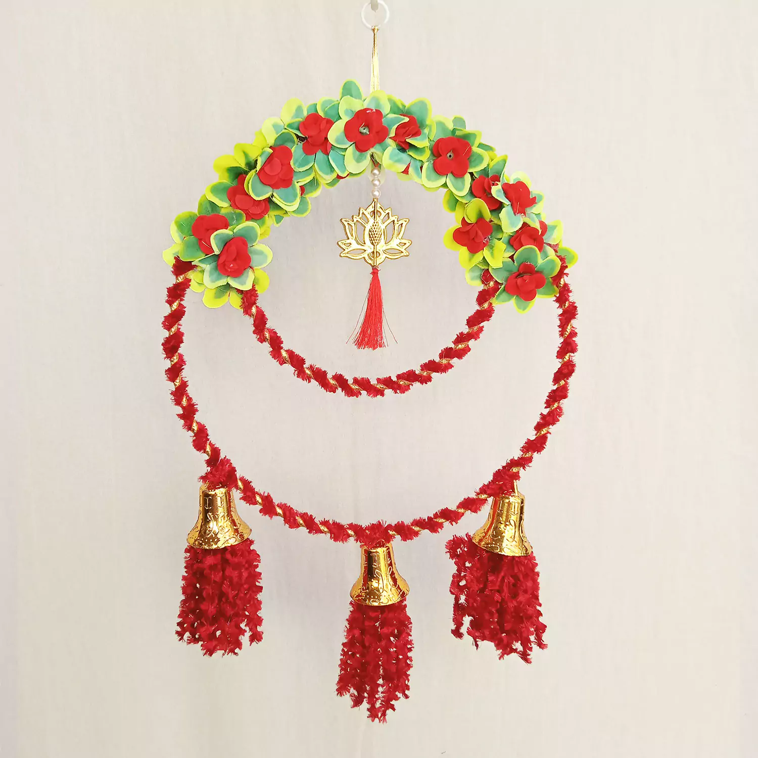 Ring Latkan for Diwali Decoration with Cork Light, Red wool and Flowers