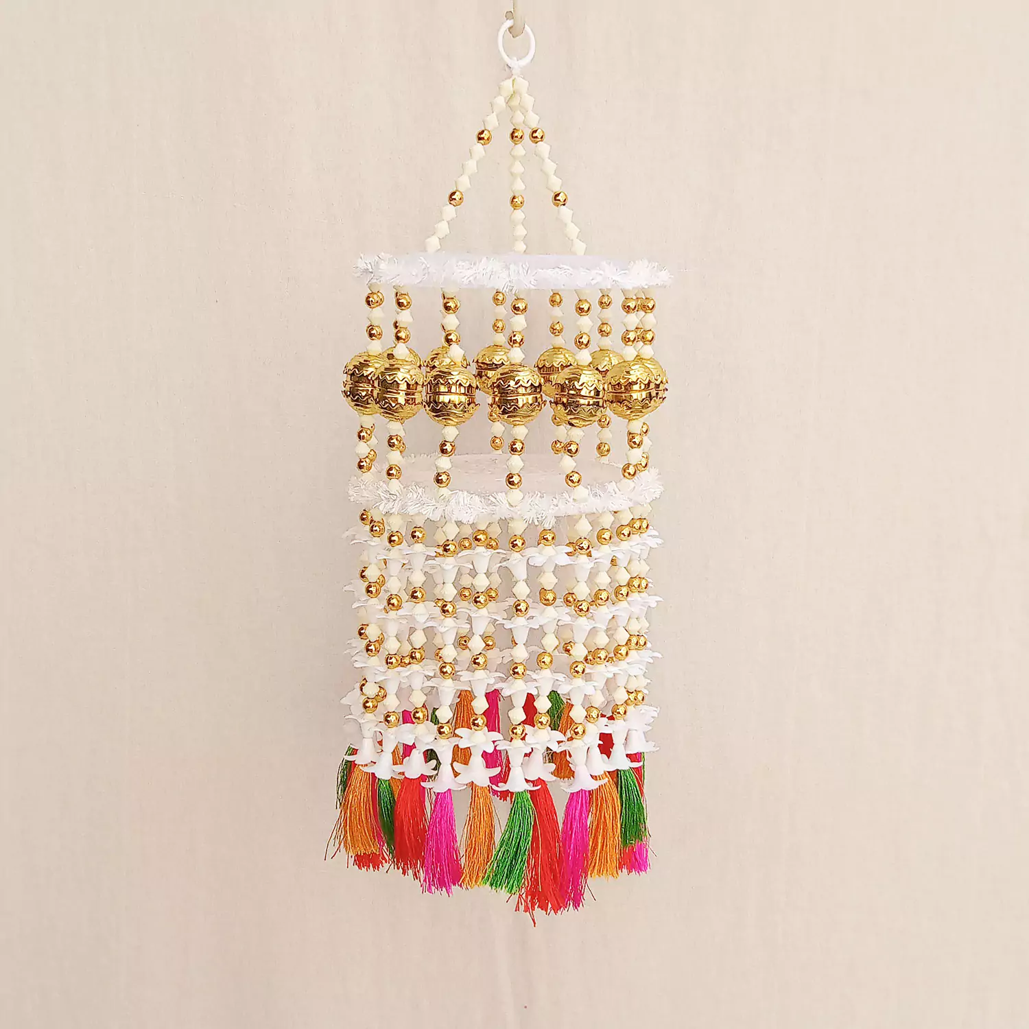 Beautiful White & Golden Beads Jhumar for Diwali Decor