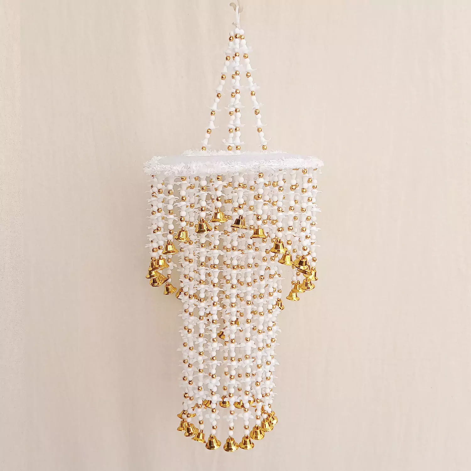 Beautiful White & Golden Beads Two layer Jhumar for Diwali Decor