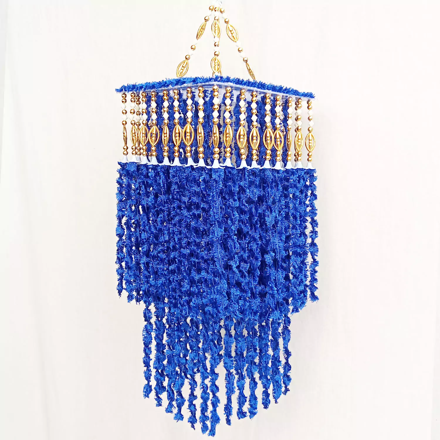 Blue Wool Hanging three layer Jhumar For Diwali Decoration