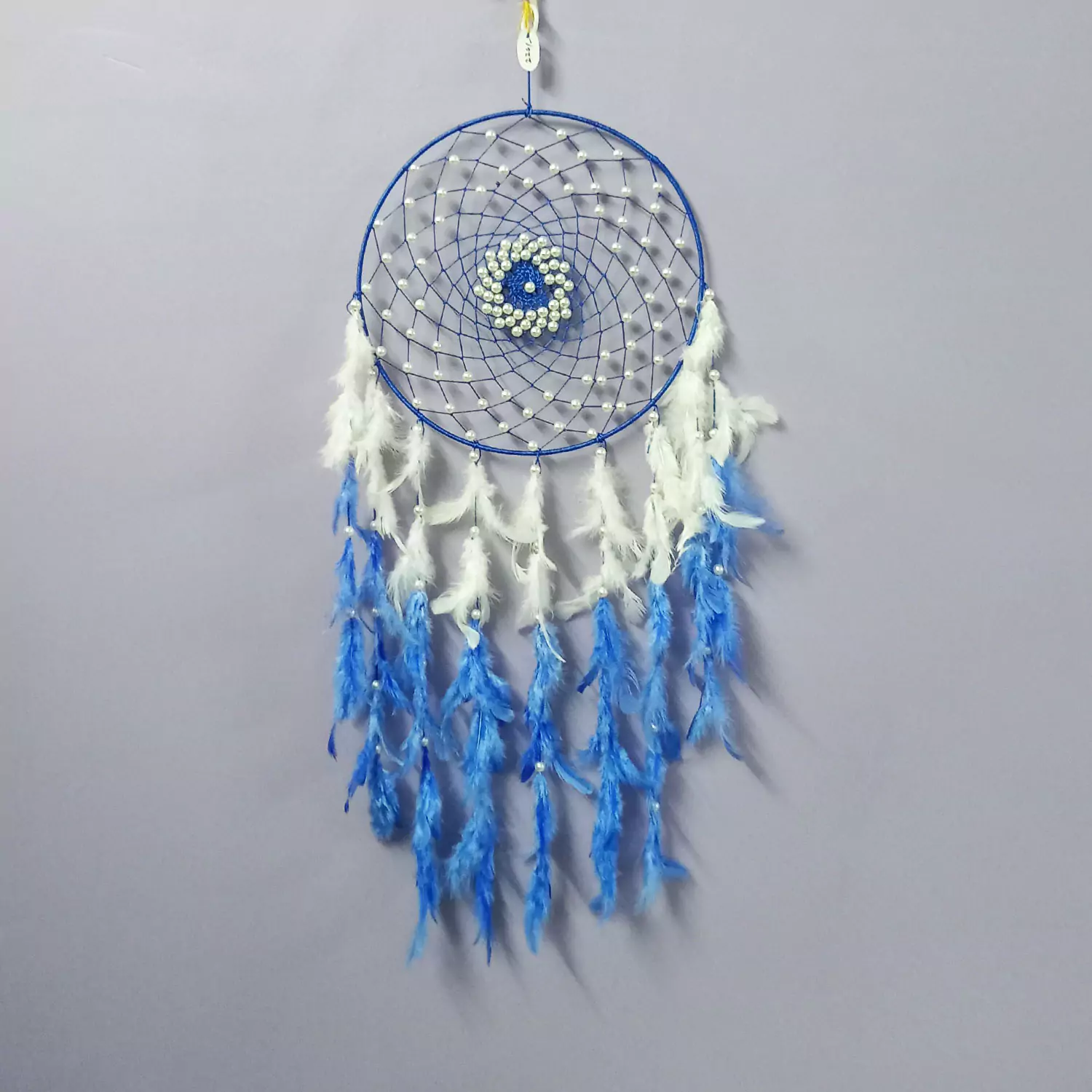 Ocean Blue & White Dream Catcher For Wall Hangings, Home Décor, Handmade for Bedroom, Balcony Decorative with Feathers