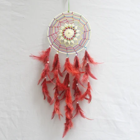 Handcrafted Dream Catcher Wall Hanging, 15cm Diameter, Feathers, Beads