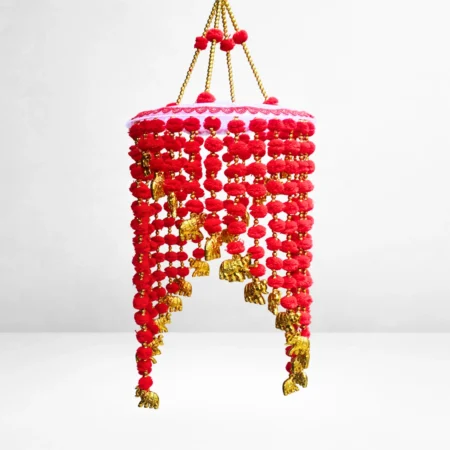 Red Pom-Pom Elephant Hanging Jhumar for Festive Home Decor