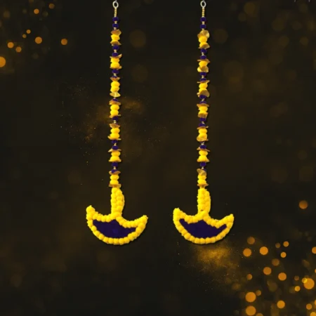 Yellow & Blue Pom Pom Diya Shape Latkan for Diwali Decoration
