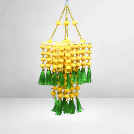 Yellow Pompom & Green Tassel Jhumar for Diwali Decoration
