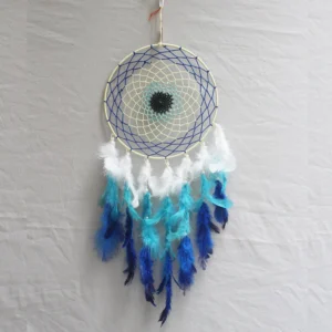 Evil Eye Dream Catcher Wall Hanging for Positive Energy, Circular Net Decoration Assorted Blue Light Blue