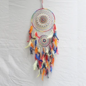Two Ring Dream Catcher for Good Dreams and Positive Energy Decorative Showpiece - 20 cm