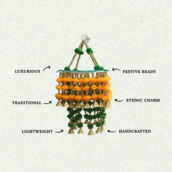 Handmade-orange-green-pom-pom-jhumar.webp