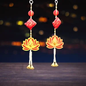 Attractive Red Lotus Hanging with Shubh-Labh Pillow (1Pair Latkans) For Wall Decoration