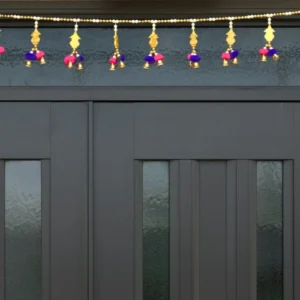 Golden Door Toran with Pom-Poms & Bells for Diwali Festival