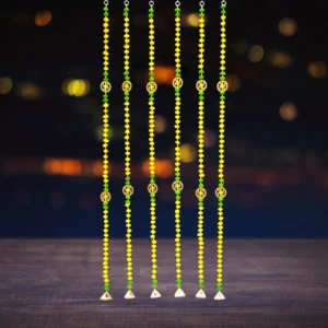 Handmade Yellow-Green Pompom Diwali Latkan for Home and Office Wall Decoration (Pack of 4)