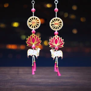Traditional Lotus Cow Wall Diwali Latkan with Shubh-Labh