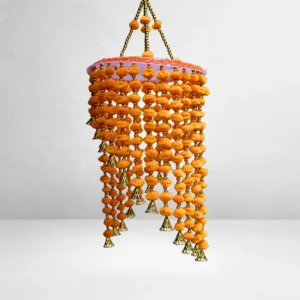 Traditional Orange Pom-Pom Jhumar with Golden Bell Danglers – Diwali, Navratri & Home Décor
