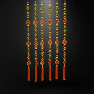 Orange Pompom and Green-Red Flower Diwali Latkan with Tassels