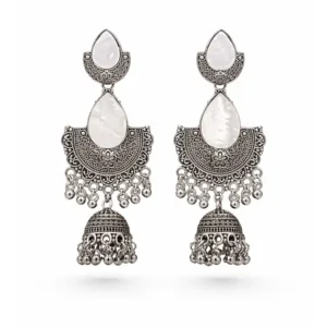 Oxidized Silver Half Moon Jhumka Earrings