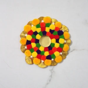 Pom Pom Tealight Diya Holder Rangoli for Diwali, Navratri, Festival Decoration
