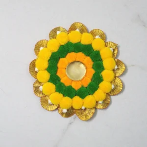 Pompom Gota Work Tealight Candle Holder Cum Rangoli for Puja/Diwali Decorations