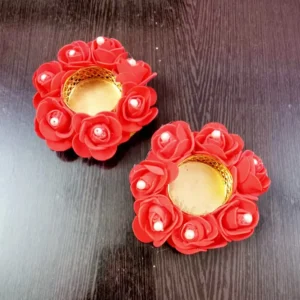 Red Rose Decorative Tealight Candle Holders – Set of 2