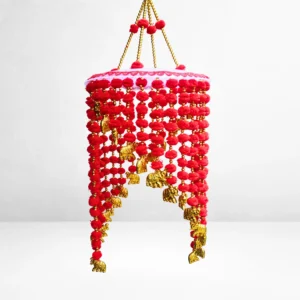 Red Pom-Pom Elephant Hanging Jhumar for Festive Home Decor