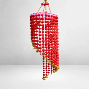 Red Pom-Pom Beads & Golden Elephant Jhumar for Diwali
