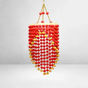 Red Pompom Diwali Jhumar with Yellow Flower for Home Decor