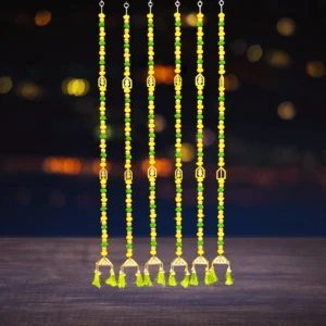 Yellow & Green Pompom Diwali Latkan with Golden Bell – Best for Festivals & Weddings