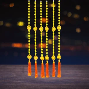 Yellow Pompom Diwali Latkan with Chakra & Tassels For Home and Office Decor (Pack of 6)