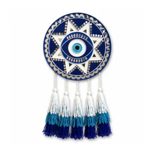 Blue Evil Eye Nazar Wall Hanging with Mirror Work & Tassels