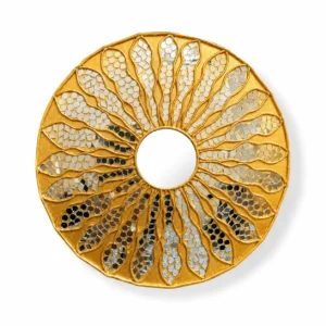 Handmade Golden Lippan Art Decorative Mirror Wall Hanging – 10 Inch Round Wall Decor