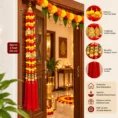 Red yellow golden traditional door latkan pair with pom-poms and red tassels