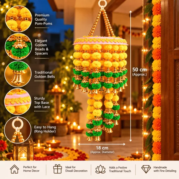 Festive Yellow and Green Jhumar Toran