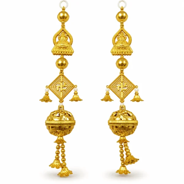 Ornate Gold Jhumka Pair on White Ornate Gold Jhumka Pair on White