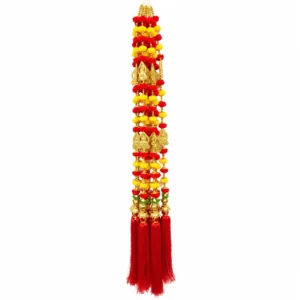 Red yellow golden traditional door latkan pair with pom-poms and red tassels