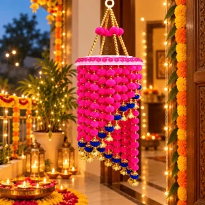 Pink and Gold Pom-Pom Tassel Ornament