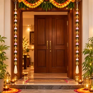 pink-artificial-flower-door-latkan-with-golden-beads-tassels-2 pink-artificial-flower-door-latkan-with-golden-beads-tassels