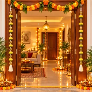 yellow-artificial-flower-door-latkan-with-golden-beads-tassels