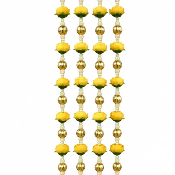 yellow-artificial-flower-door-latkan-with-golden-beads-tassels